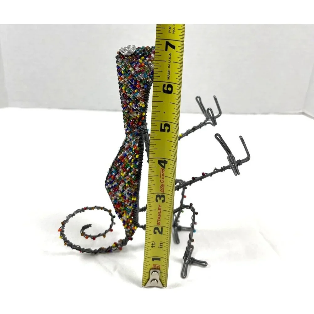 South Africa Handmade Glass Bead Wire Chameleon Lizard Card Pen Holder Vintage - Picture 9 of 10